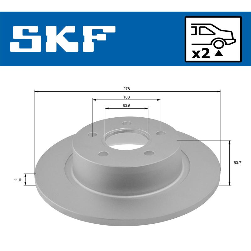 Jeu de 2 disques de frein arrière SKF VKBD 90523 S2 - Visuel 1
