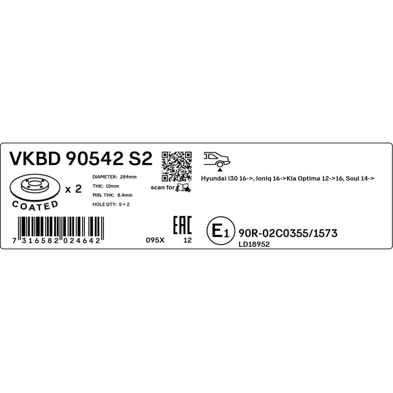 Jeu de 2 disques de frein arrière SKF VKBD 90542 S2 - Visuel 2