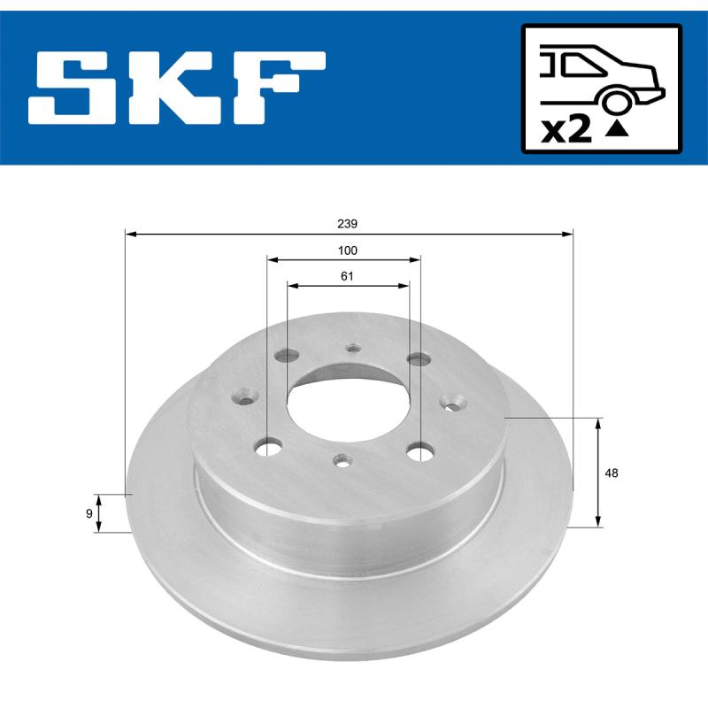 Jeu de 2 disques de frein arrière SKF VKBD 90567 S2 - Visuel 1