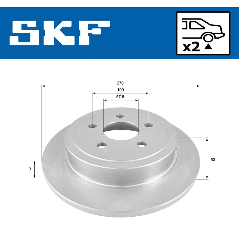Jeu de 2 disques de frein arrière SKF VKBD 90653 S2 - Visuel 1