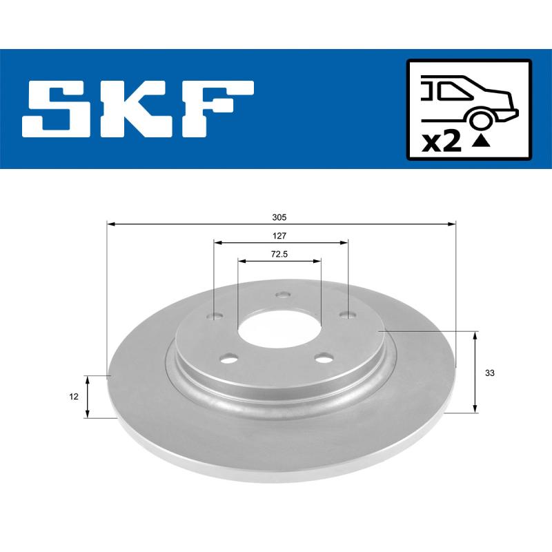 Jeu de 2 disques de frein arrière SKF VKBD 90711 S2 - Visuel 1