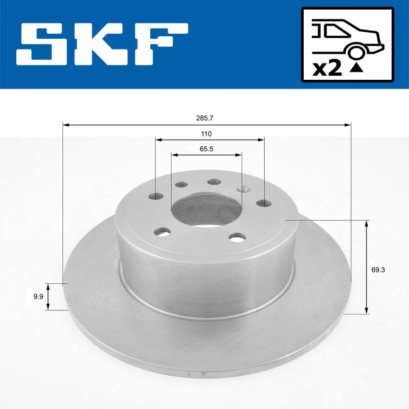 Jeu de 2 disques de frein arrière SKF VKBD 90972 S2 - Visuel 1