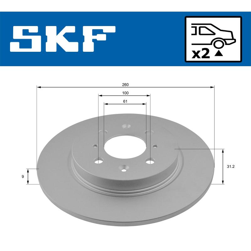 Jeu de 2 disques de frein arrière SKF VKBD 91128 S2 - Visuel 1