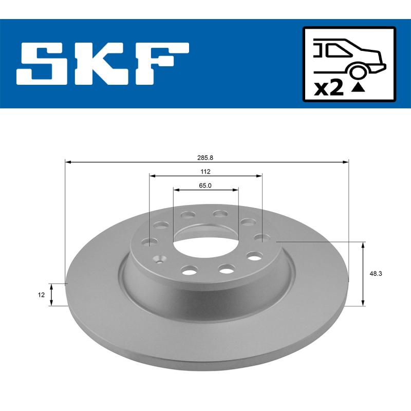 Jeu de 2 disques de frein arrière SKF VKBD 91289 S2 - Visuel 1