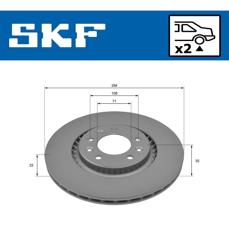 Jeu de 2 disques de frein avant SKF VKBD 91305 V2 - Visuel 1