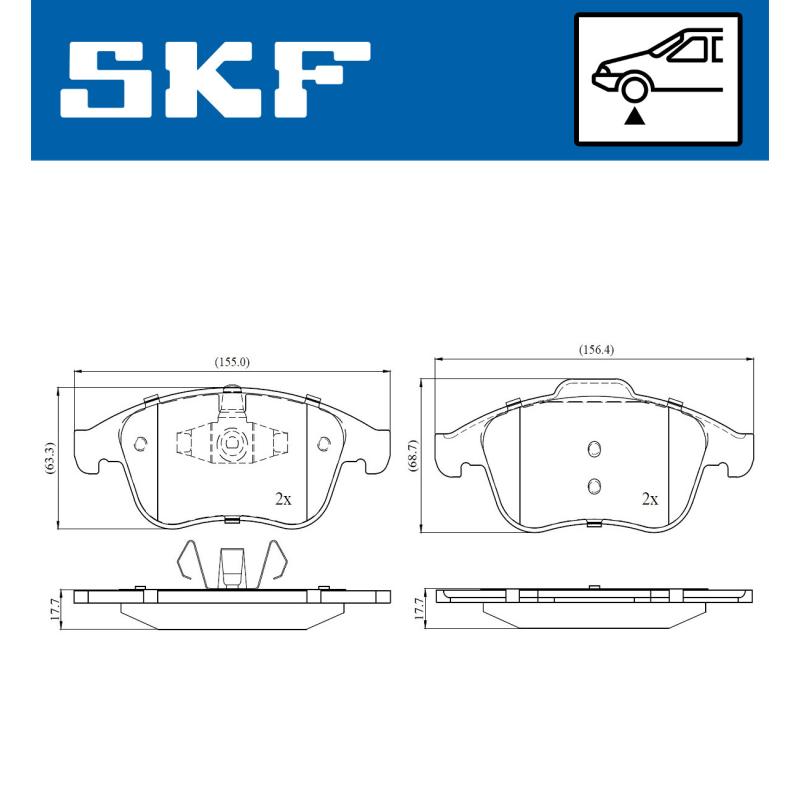 Jeu de 4 plaquettes de frein avant SKF VKBP 80063 - Visuel 1