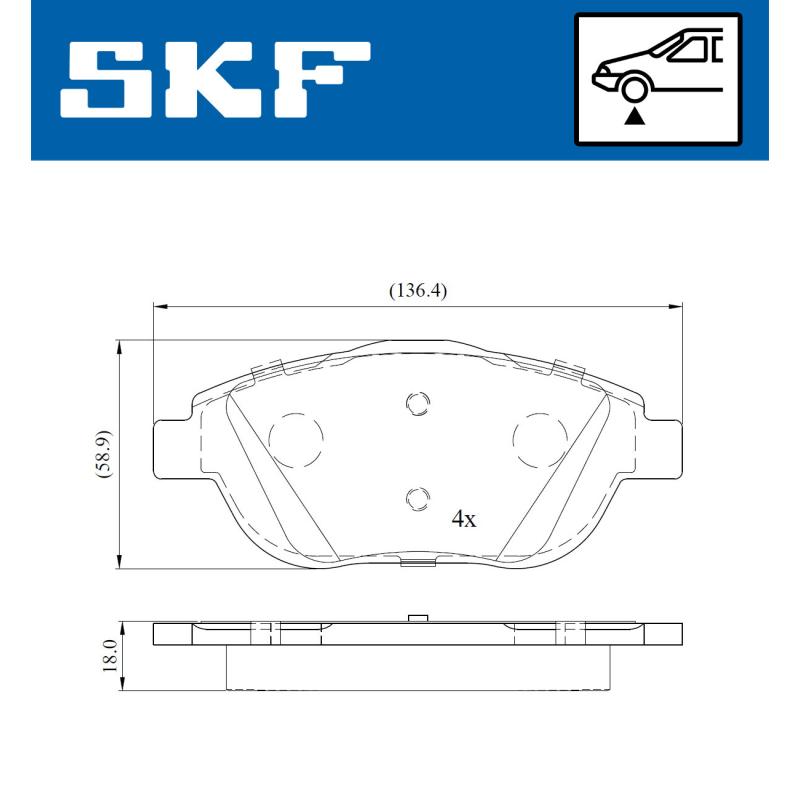 Jeu de 4 plaquettes de frein avant SKF VKBP 80098 - Visuel 1