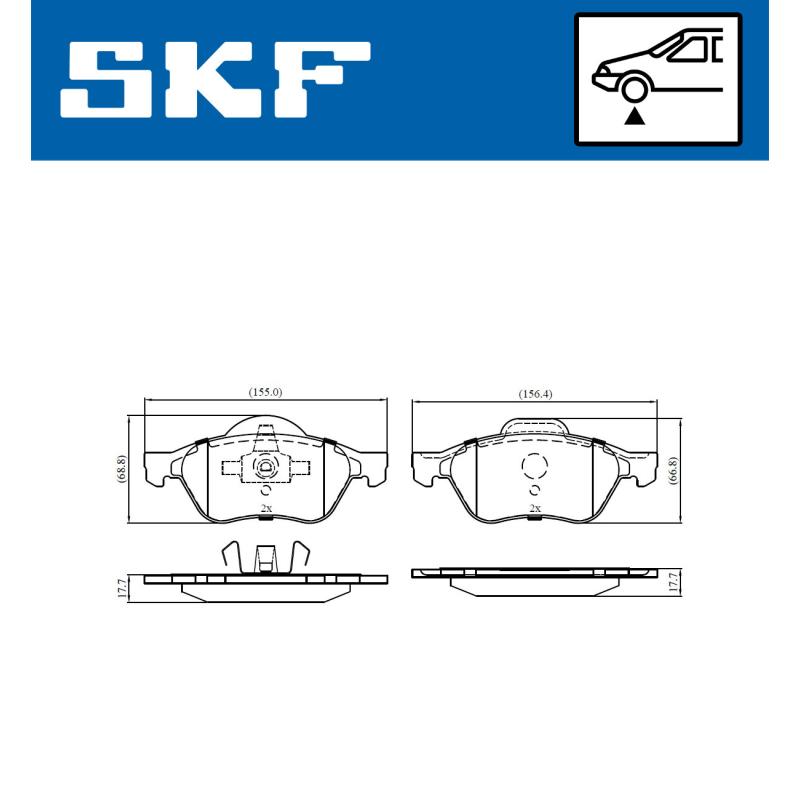 Jeu de 4 plaquettes de frein avant SKF VKBP 80127 - Visuel 1