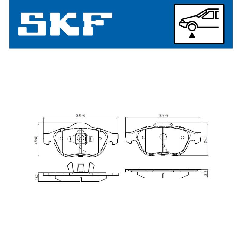 Jeu de 4 plaquettes de frein avant SKF VKBP 80133 - Visuel 1