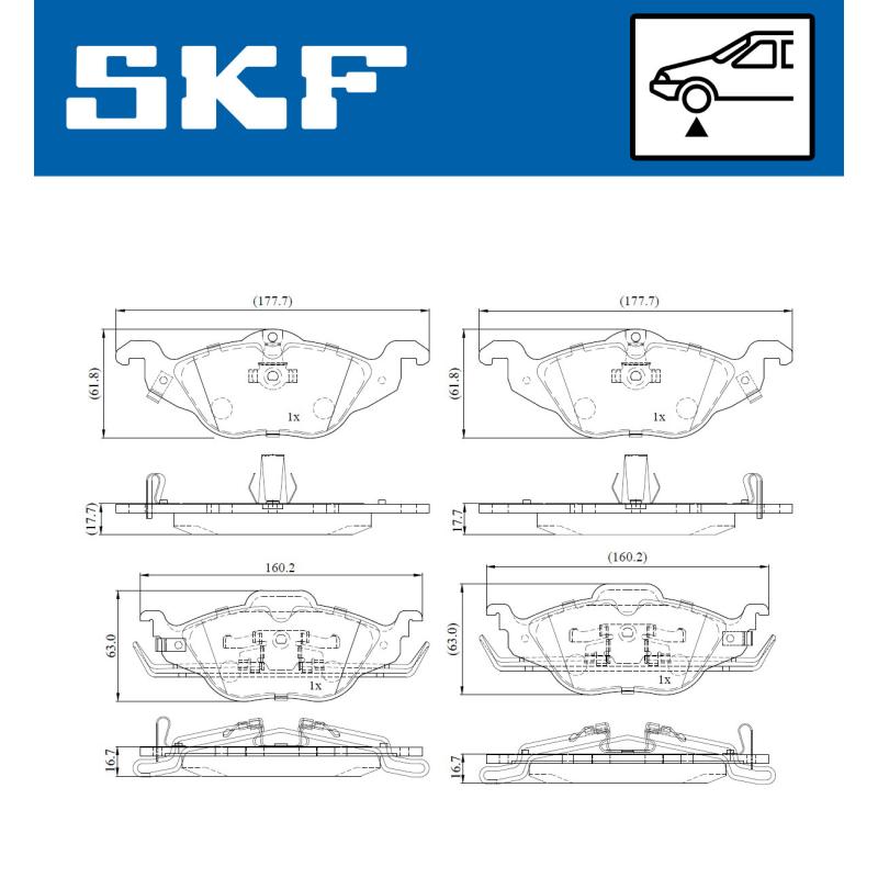 Jeu de 4 plaquettes de frein avant SKF VKBP 80158 A - Visuel 1
