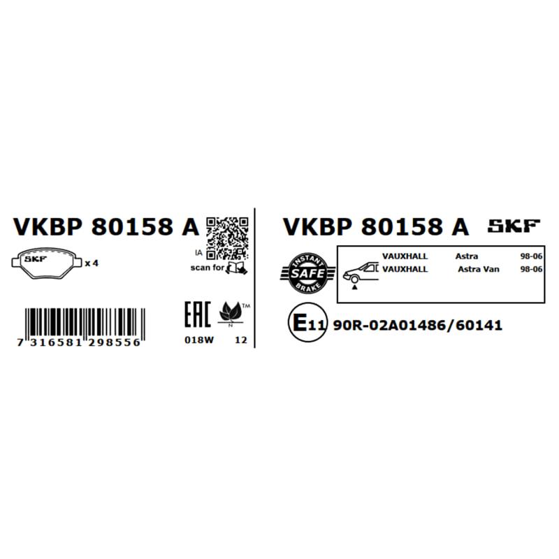 Jeu de 4 plaquettes de frein avant SKF VKBP 80158 A - Visuel 2