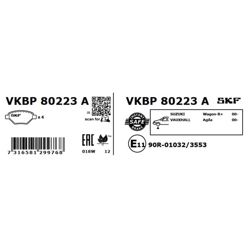 Jeu de 4 plaquettes de frein avant SKF VKBP 80223 A - Visuel 2