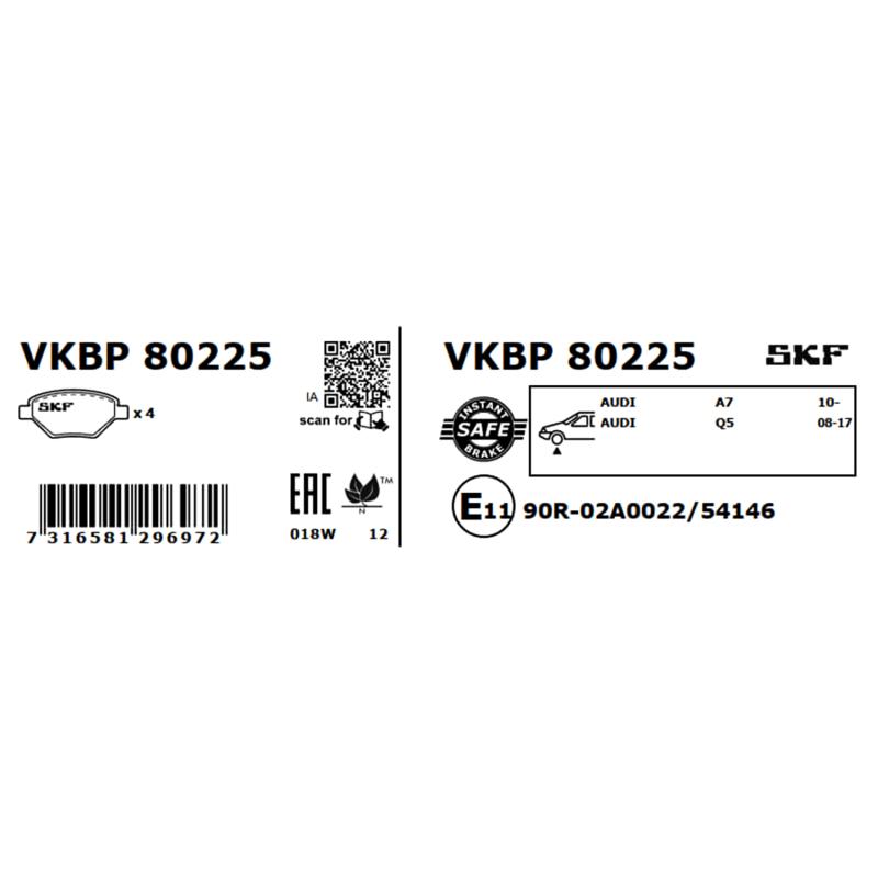 Jeu de 4 plaquettes de frein avant SKF VKBP 80225 - Visuel 2