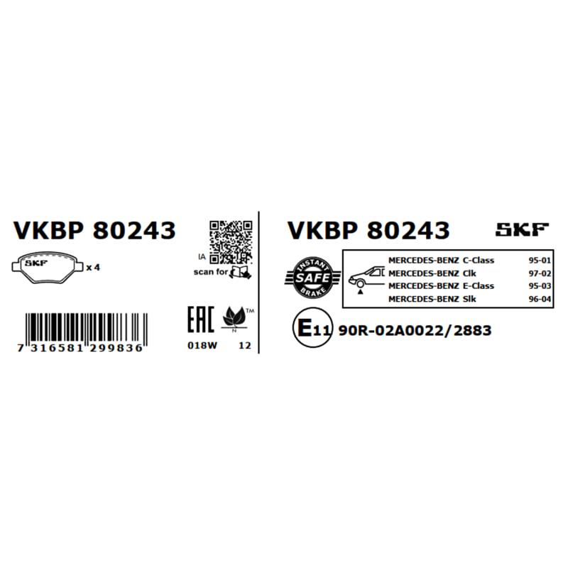 Jeu de 4 plaquettes de frein avant SKF VKBP 80243 - Visuel 2