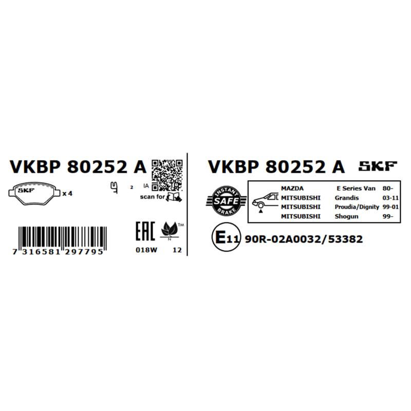 Jeu de 4 plaquettes de frein avant SKF VKBP 80252 A - Visuel 2