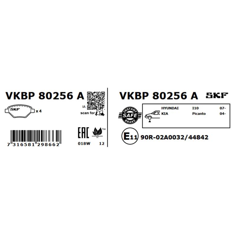 Jeu de 4 plaquettes de frein avant SKF VKBP 80256 A - Visuel 2