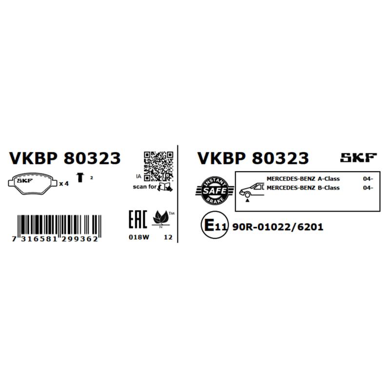 Jeu de 4 plaquettes de frein avant SKF VKBP 80323 - Visuel 2