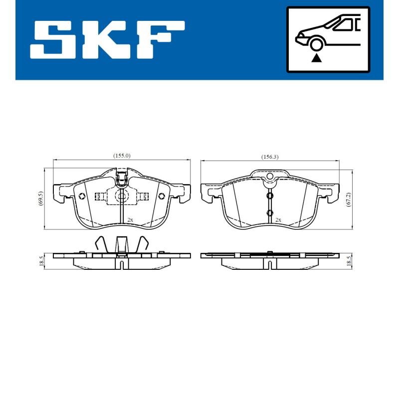 Jeu de 4 plaquettes de frein avant SKF VKBP 80385 - Visuel 1