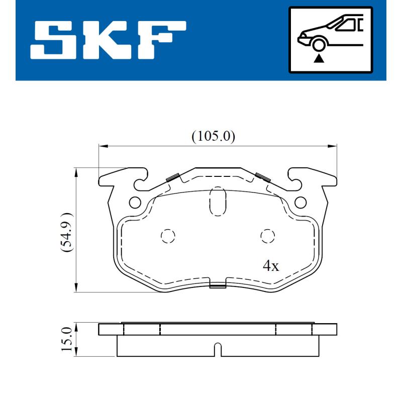 Jeu de 4 plaquettes de frein avant SKF VKBP 80387 E - Visuel 1