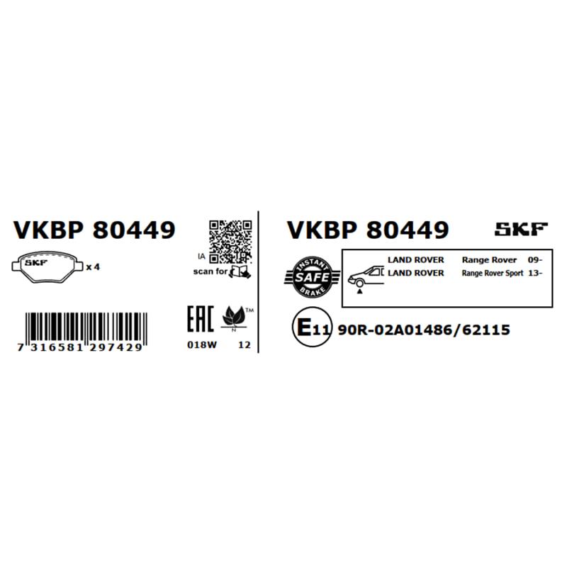 Jeu de 4 plaquettes de frein avant SKF VKBP 80449 - Visuel 2