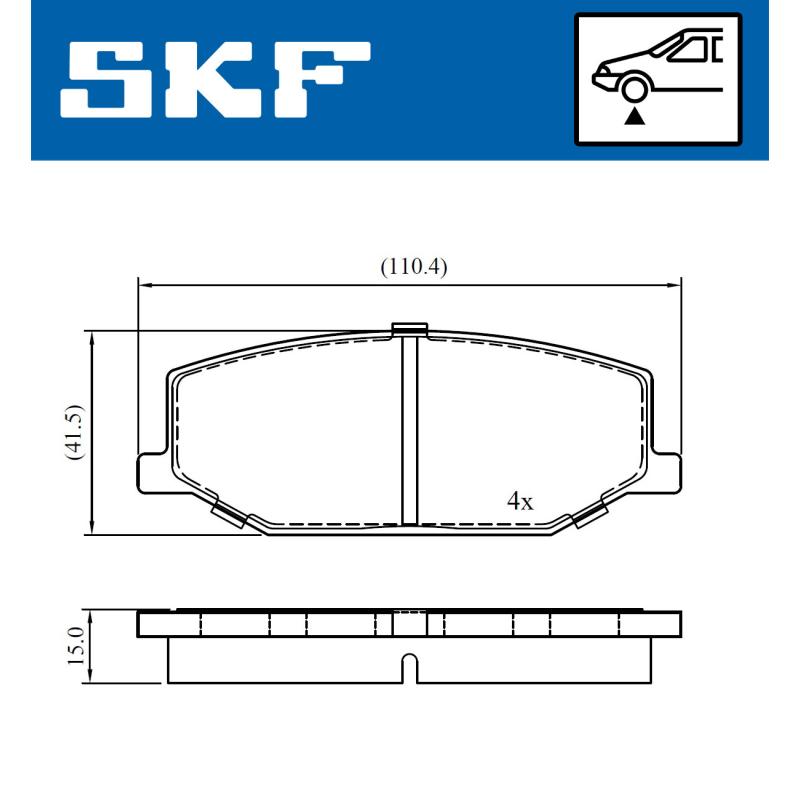 Jeu de 4 plaquettes de frein avant SKF VKBP 80457 - Visuel 1