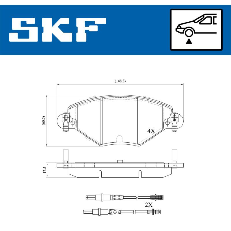 Jeu de 4 plaquettes de frein avant SKF VKBP 80463 E - Visuel 1