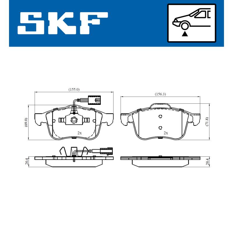 Jeu de 4 plaquettes de frein avant SKF VKBP 80487 E - Visuel 1