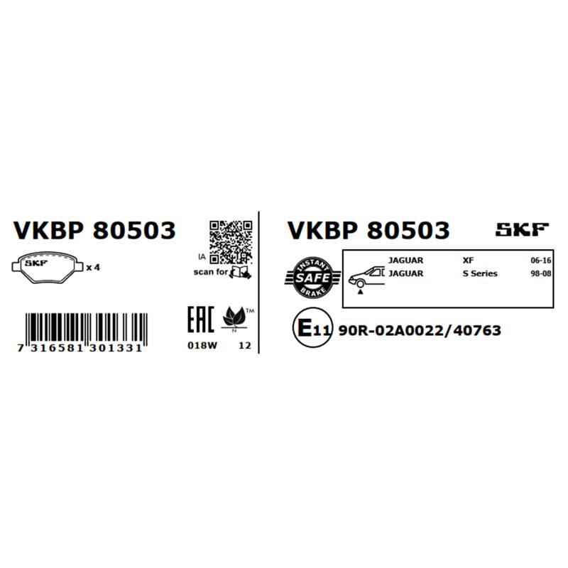 Jeu de 4 plaquettes de frein avant SKF VKBP 80503 - Visuel 2