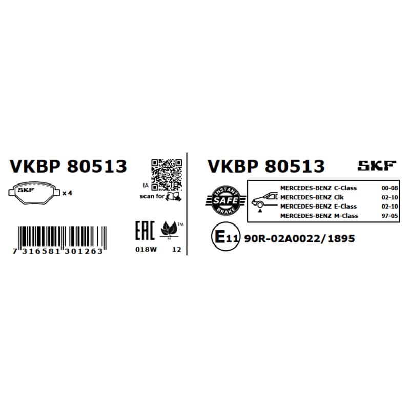Jeu de 4 plaquettes de frein avant SKF VKBP 80513 - Visuel 2