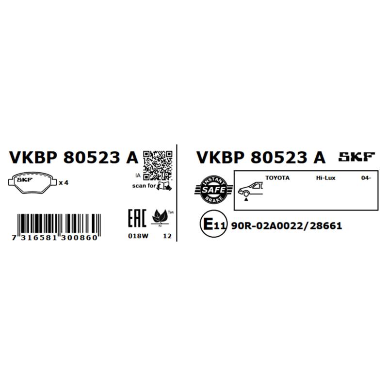 Jeu de 4 plaquettes de frein avant SKF VKBP 80523 A - Visuel 2