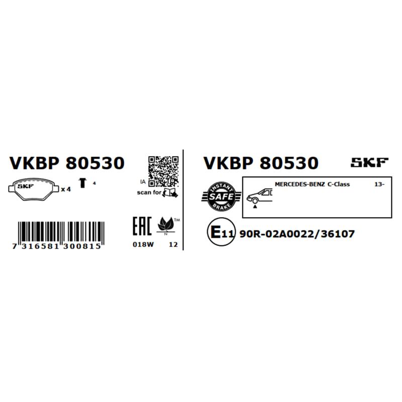 Jeu de 4 plaquettes de frein avant SKF VKBP 80530 - Visuel 2