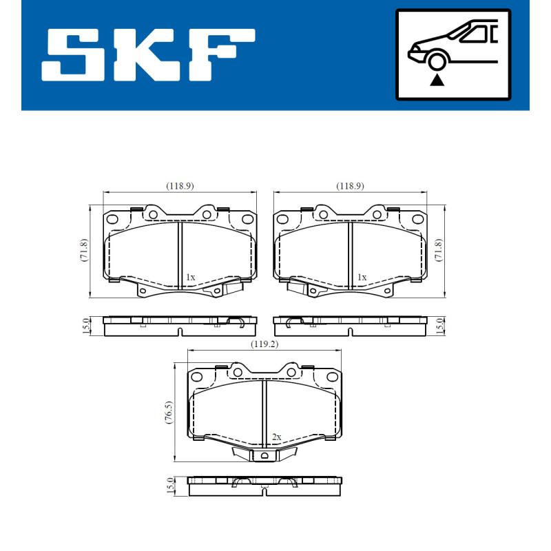 Jeu de 4 plaquettes de frein avant SKF VKBP 80537 A - Visuel 1