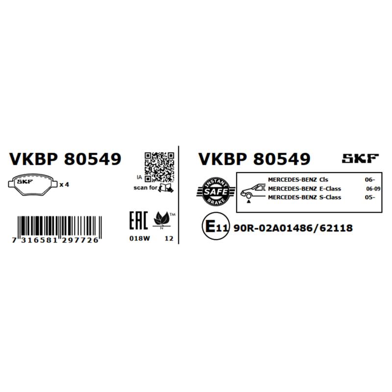 Jeu de 4 plaquettes de frein avant SKF VKBP 80549 - Visuel 2