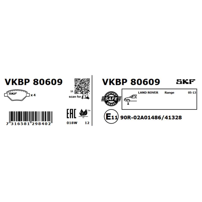 Jeu de 4 plaquettes de frein avant SKF VKBP 80609 - Visuel 2