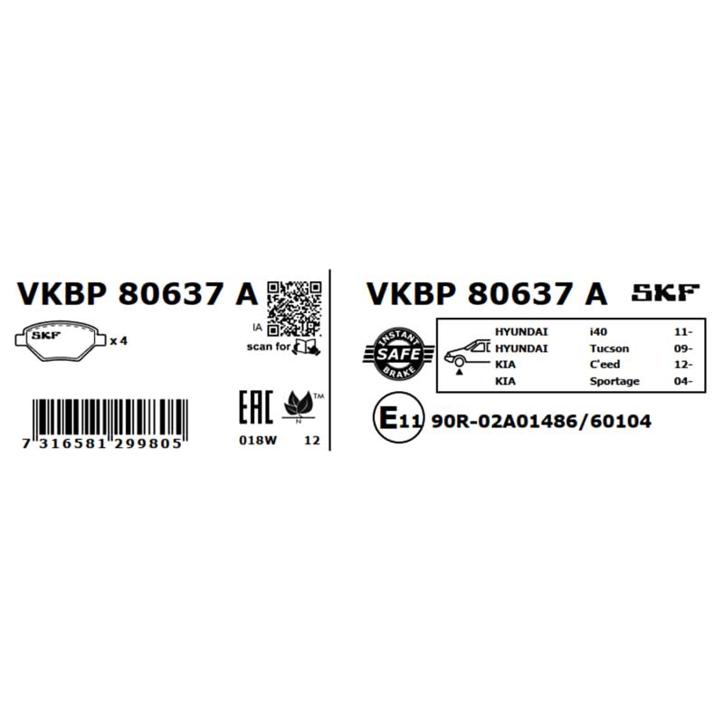 Jeu de 4 plaquettes de frein avant SKF VKBP 80637 A - Visuel 2