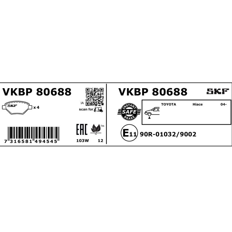 Jeu de 4 plaquettes de frein avant SKF VKBP 80688 - Visuel 2