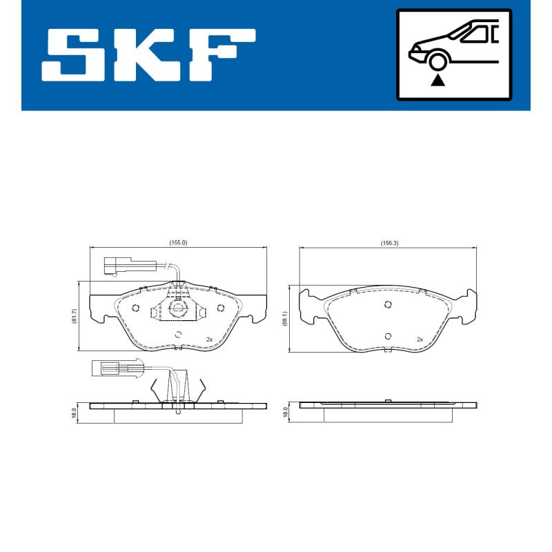 Jeu de 4 plaquettes de frein avant SKF VKBP 80784 E - Visuel 1