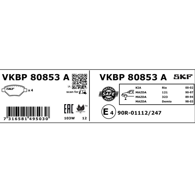 Jeu de 4 plaquettes de frein avant SKF VKBP 80853 A - Visuel 2