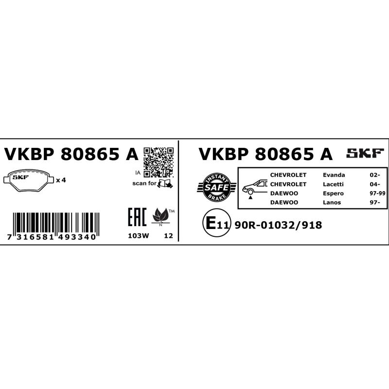 Jeu de 4 plaquettes de frein avant SKF VKBP 80865 A - Visuel 2