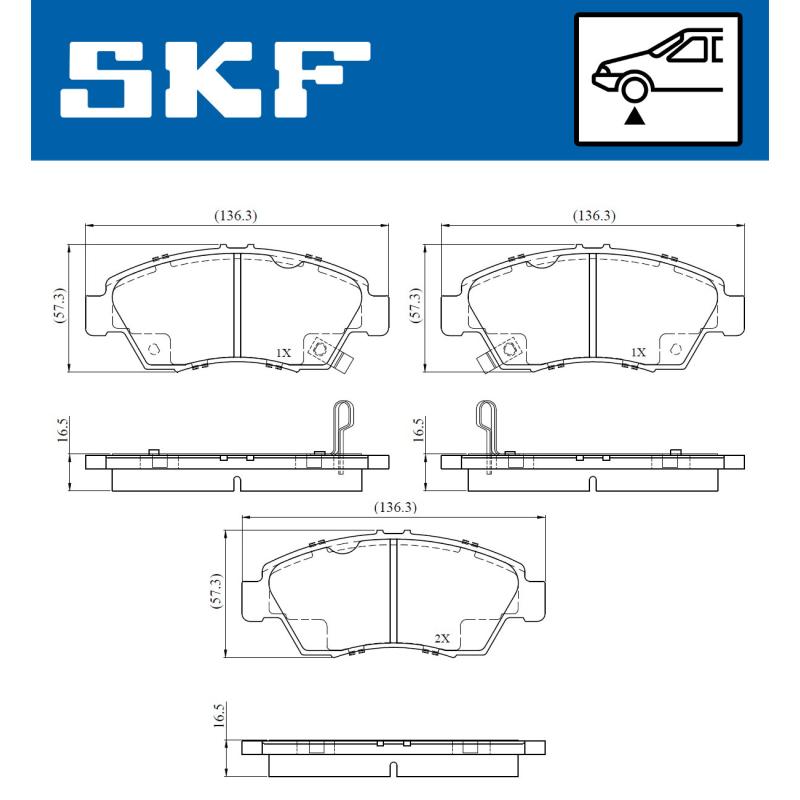 Jeu de 4 plaquettes de frein avant SKF VKBP 80886 A - Visuel 1