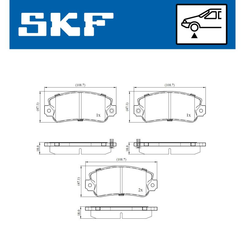 Jeu de 4 plaquettes de frein avant SKF VKBP 80910 A - Visuel 1