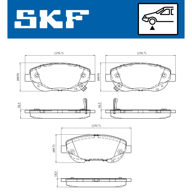 Jeu de 4 plaquettes de frein avant SKF VKBP 80923 A - Visuel 1