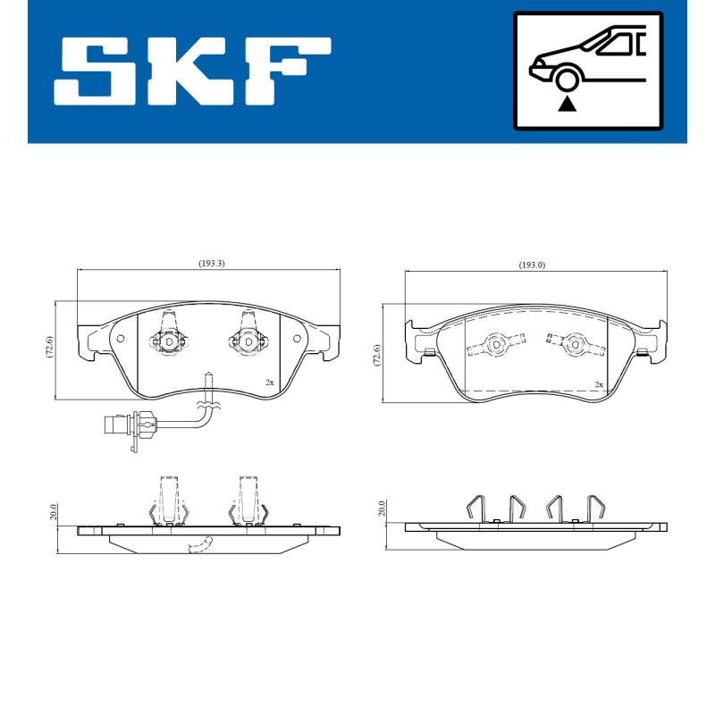 Jeu de 4 plaquettes de frein avant SKF VKBP 81045 E - Visuel 1
