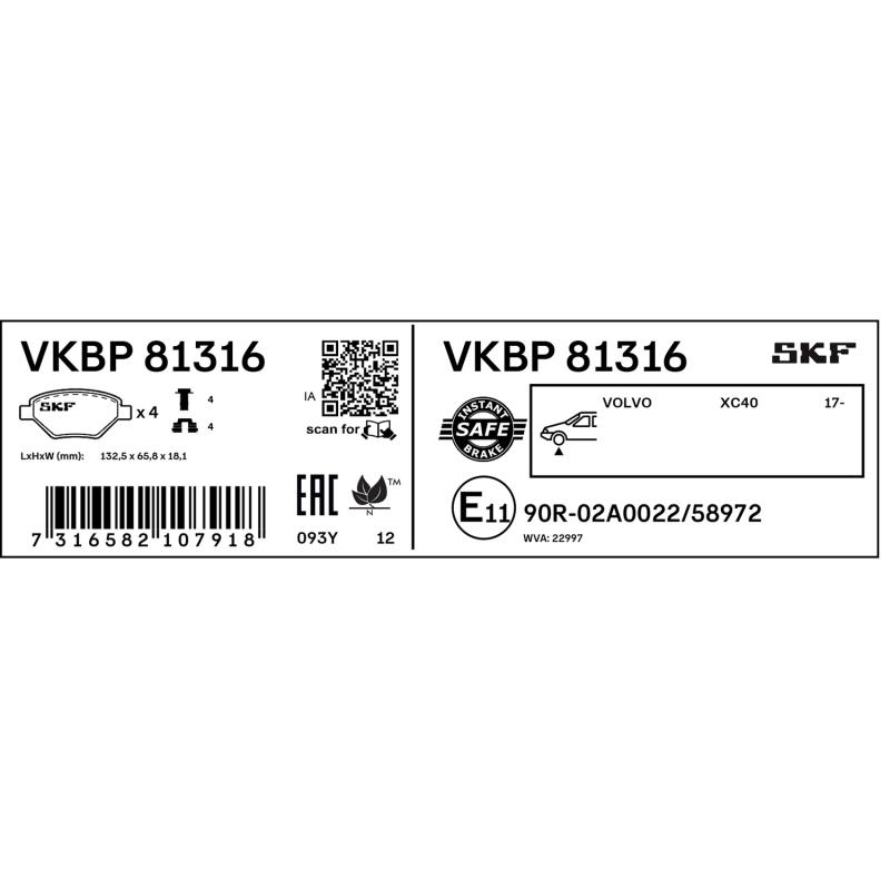 Jeu de 4 plaquettes de frein avant SKF VKBP 81316 - Visuel 2