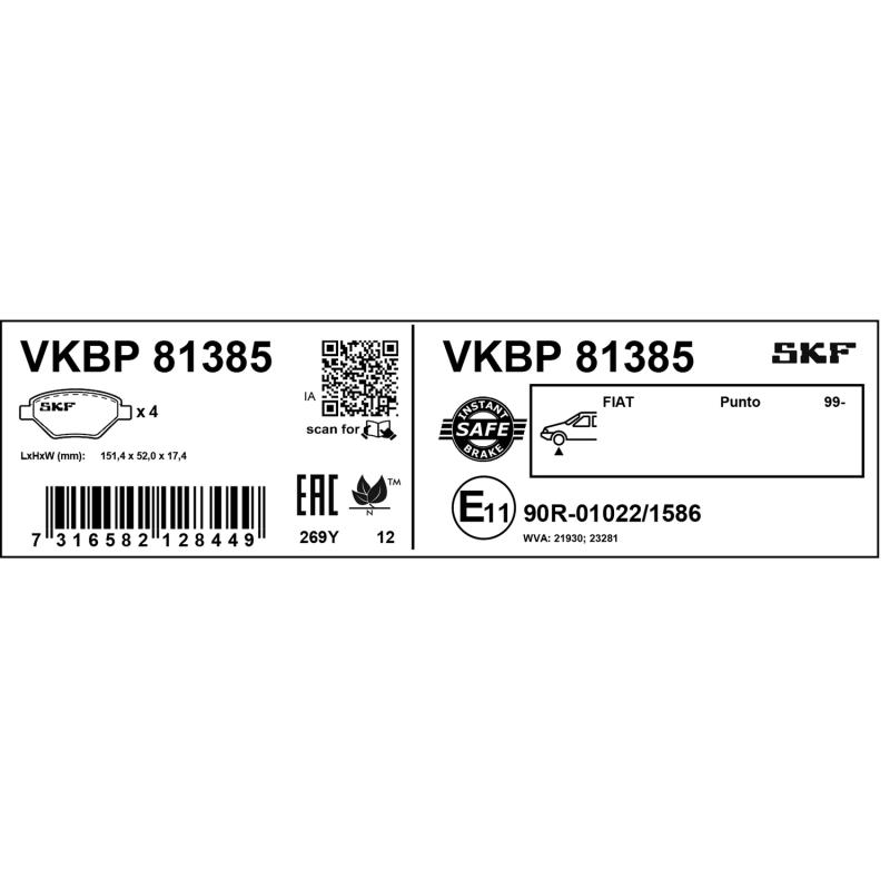 Jeu de 4 plaquettes de frein avant SKF VKBP 81385 - Visuel 2