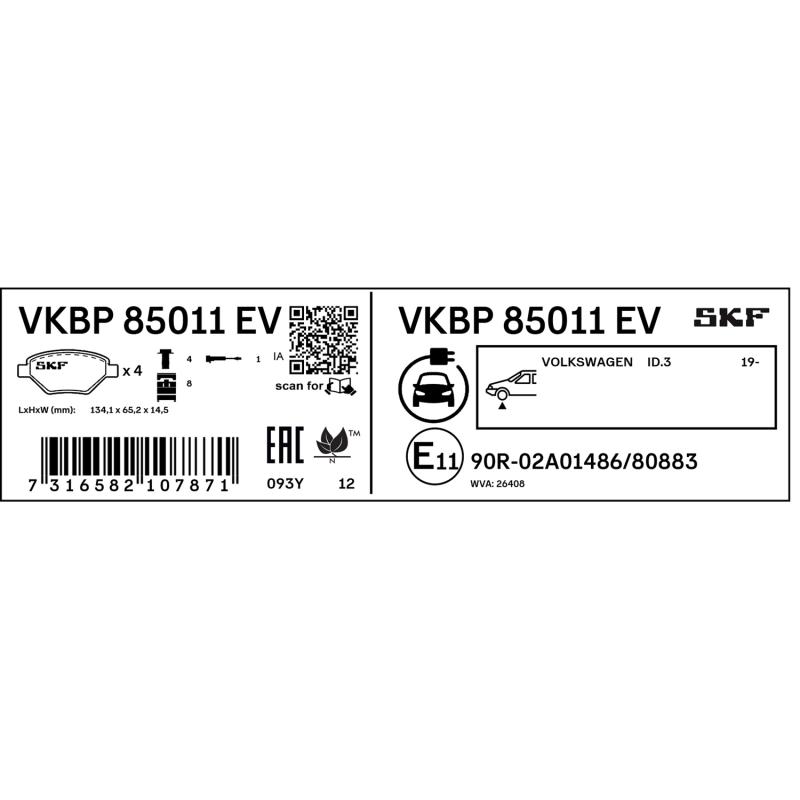 Jeu de 4 plaquettes de frein avant SKF VKBP 85011 EV - Visuel 2