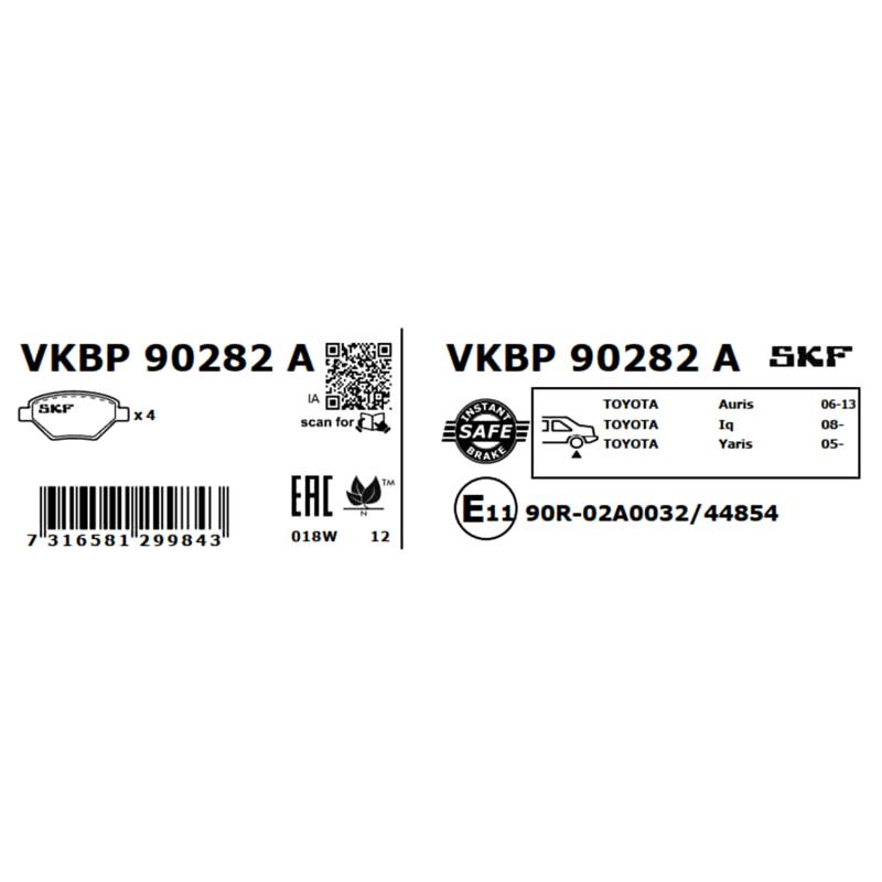Jeu de 4 plaquettes de frein arrière SKF VKBP 90282 A - Visuel 2