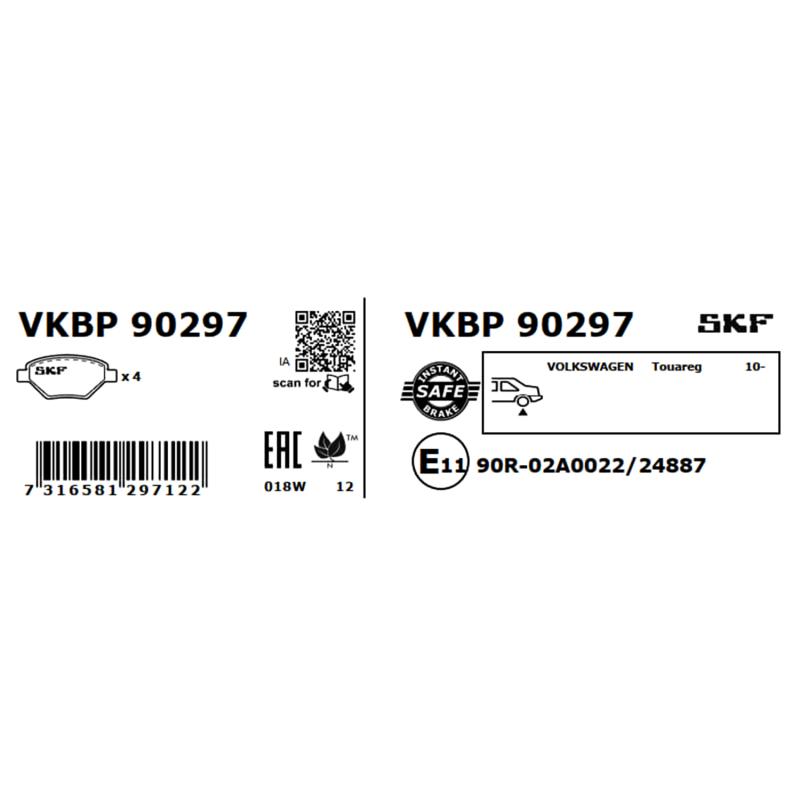 Jeu de 4 plaquettes de frein avant SKF VKBP 90297 - Visuel 2