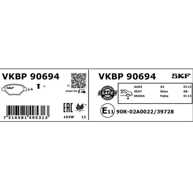 Jeu de 4 plaquettes de frein avant SKF VKBP 90694 - Visuel 2