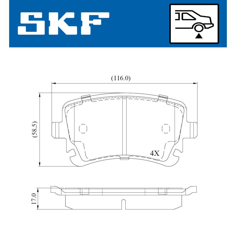Jeu de 4 plaquettes de frein arrière SKF VKBP 90950 - Visuel 1